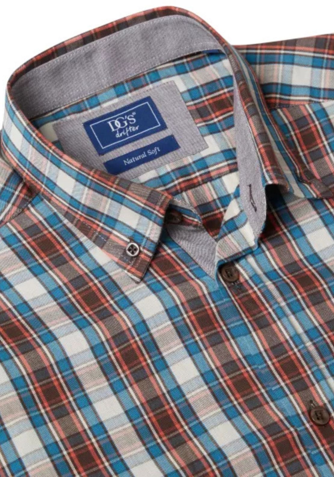 Drifter Long Sleeve Check Regular Shirt - Blue 2 Shaws Department Stores