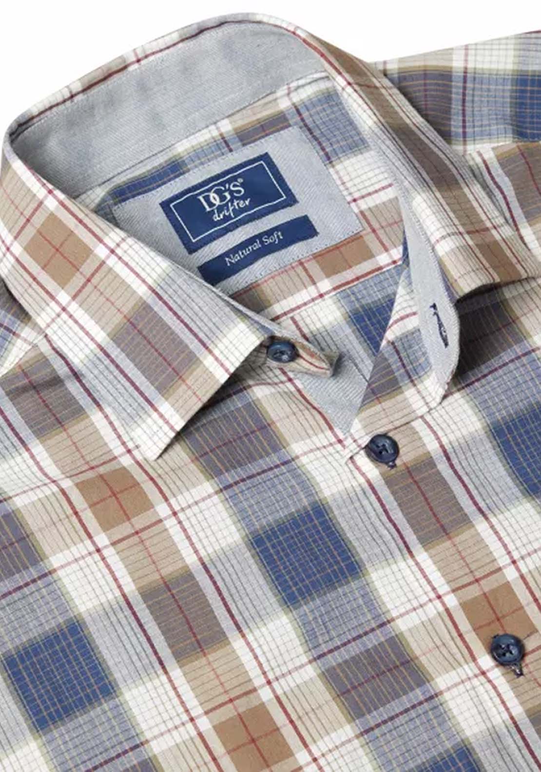 Drifter Long Sleeve Check Shirt - Beige 2 Shaws Department Stores