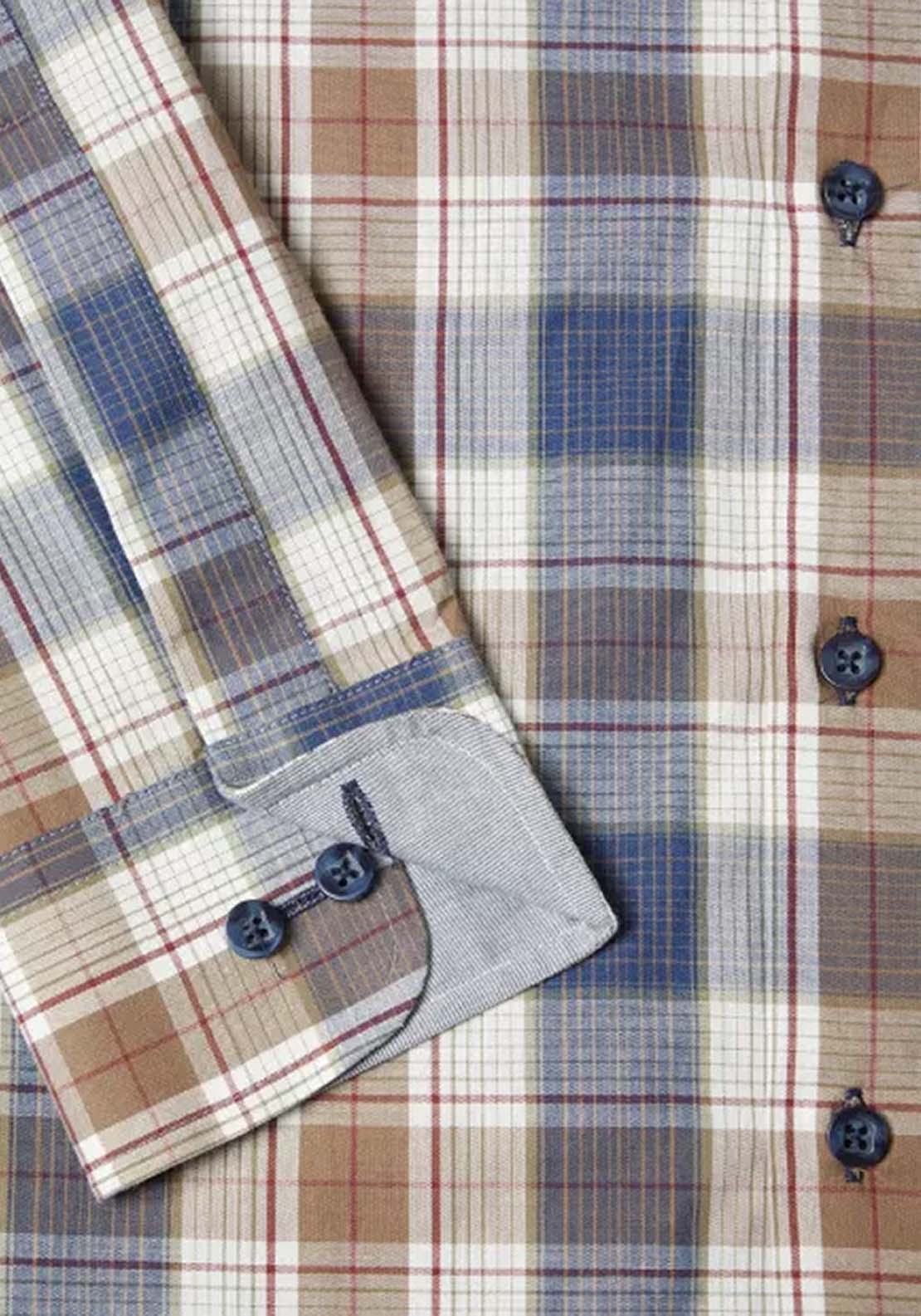 Drifter Long Sleeve Check Shirt - Beige 3 Shaws Department Stores