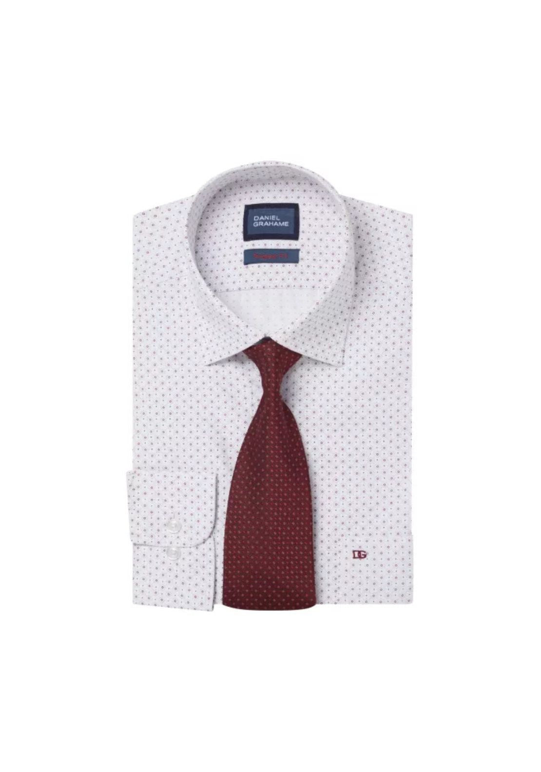 Daniel Grahame Print Boxed Tapered Shirt - Red 1 Shaws Department Stores