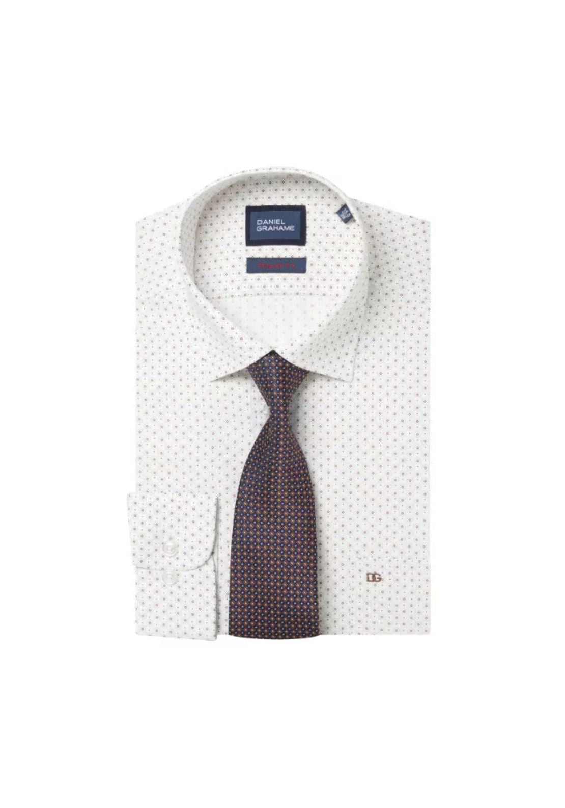 Daniel Grahame Print Boxed Tapered Shirt - Brown 1 Shaws Department Stores
