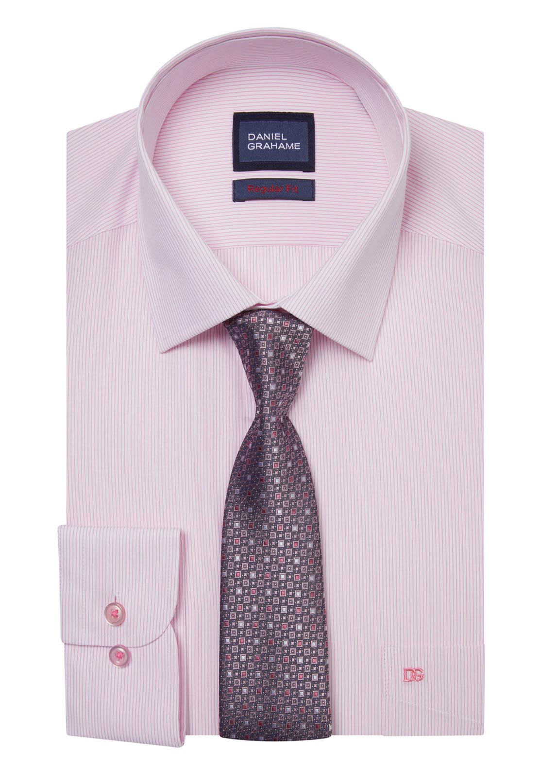 Daniel Grahame Boxed Shirt and Tie Set - Pink Stripe 16 1 Shaws Department Stores