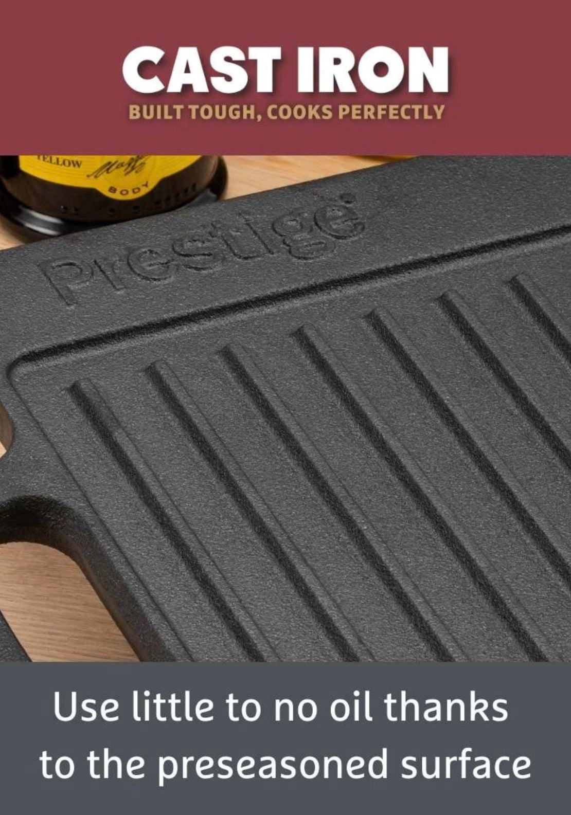Cast Iron Double Griddle 45cm x 22.5cm - Black