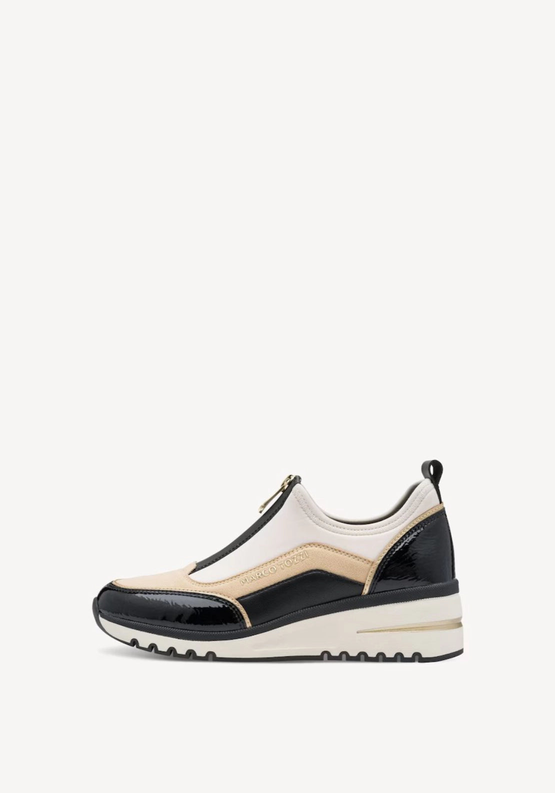 Zip Front Wedge Trainer Boot - Cream/black