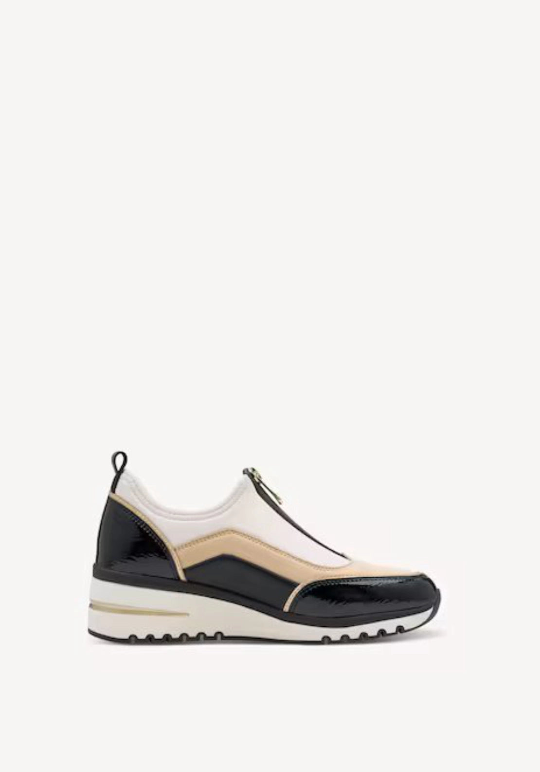 Zip Front Wedge Trainer Boot - Cream/black