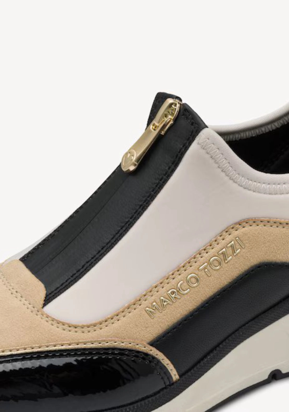 Zip Front Wedge Trainer Boot - Cream/black