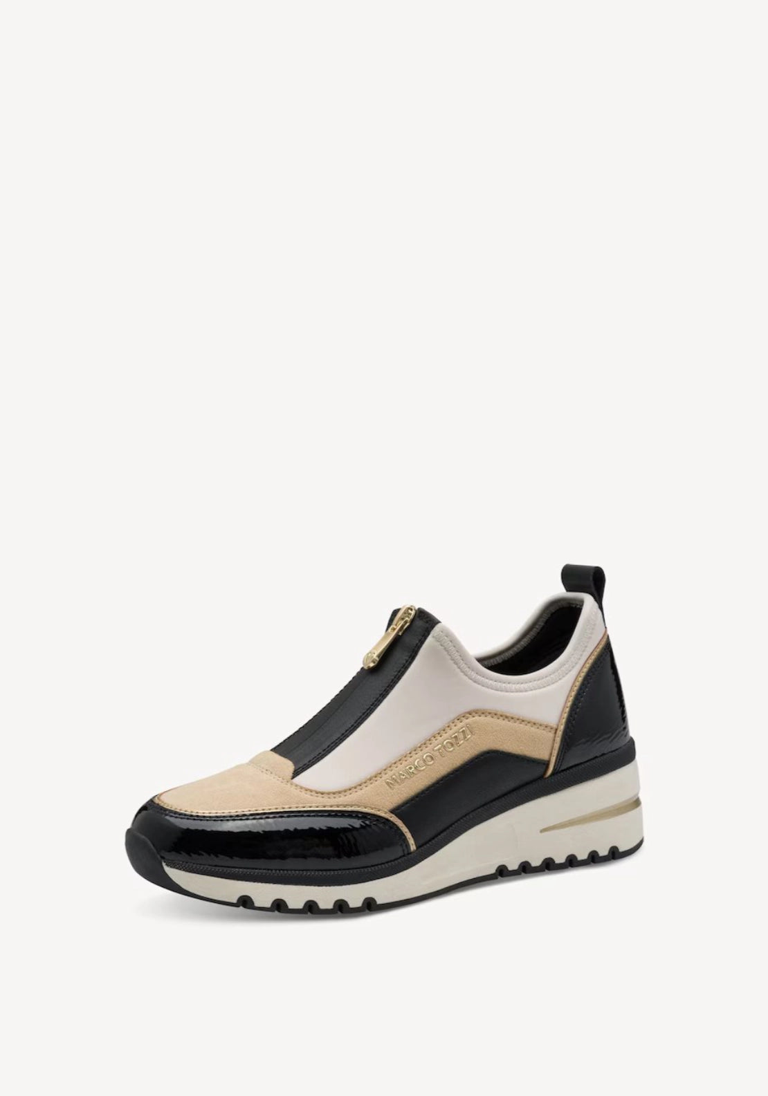 Zip Front Wedge Trainer Boot - Cream/black