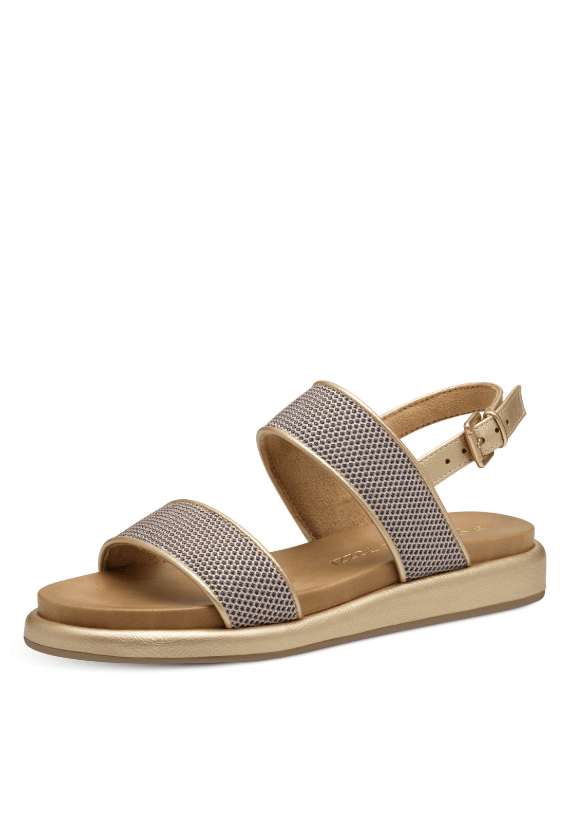 Marco Tozzi Straw Detail Sandal - Gold 1 Shaws Department Stores