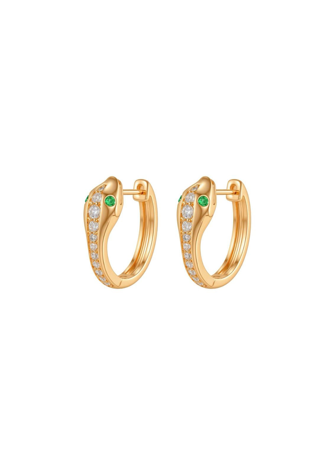 Snake Pavé Green Eye Huggie Earrings - Gold