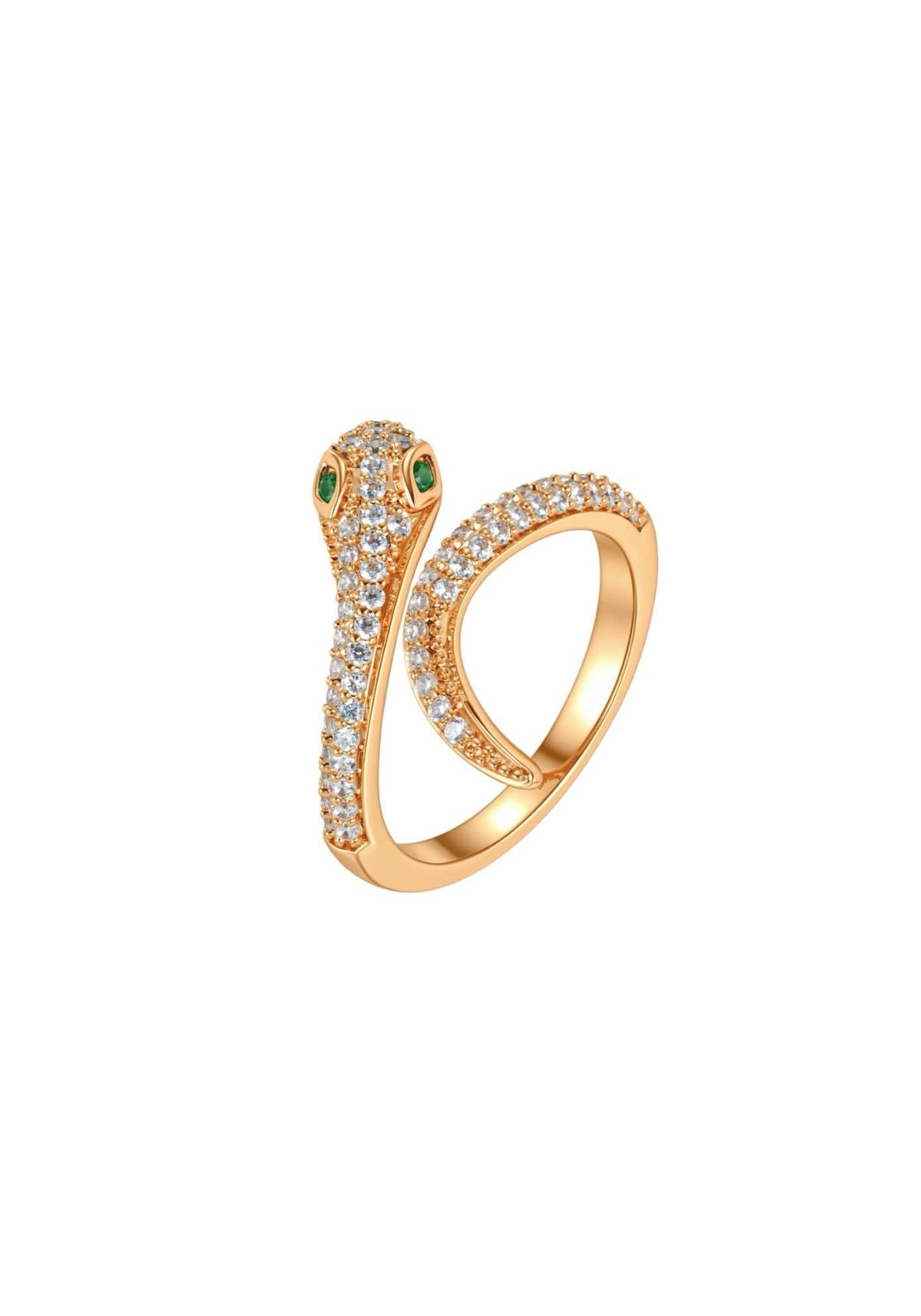Snake Pavé Green Eye Ring - Gold