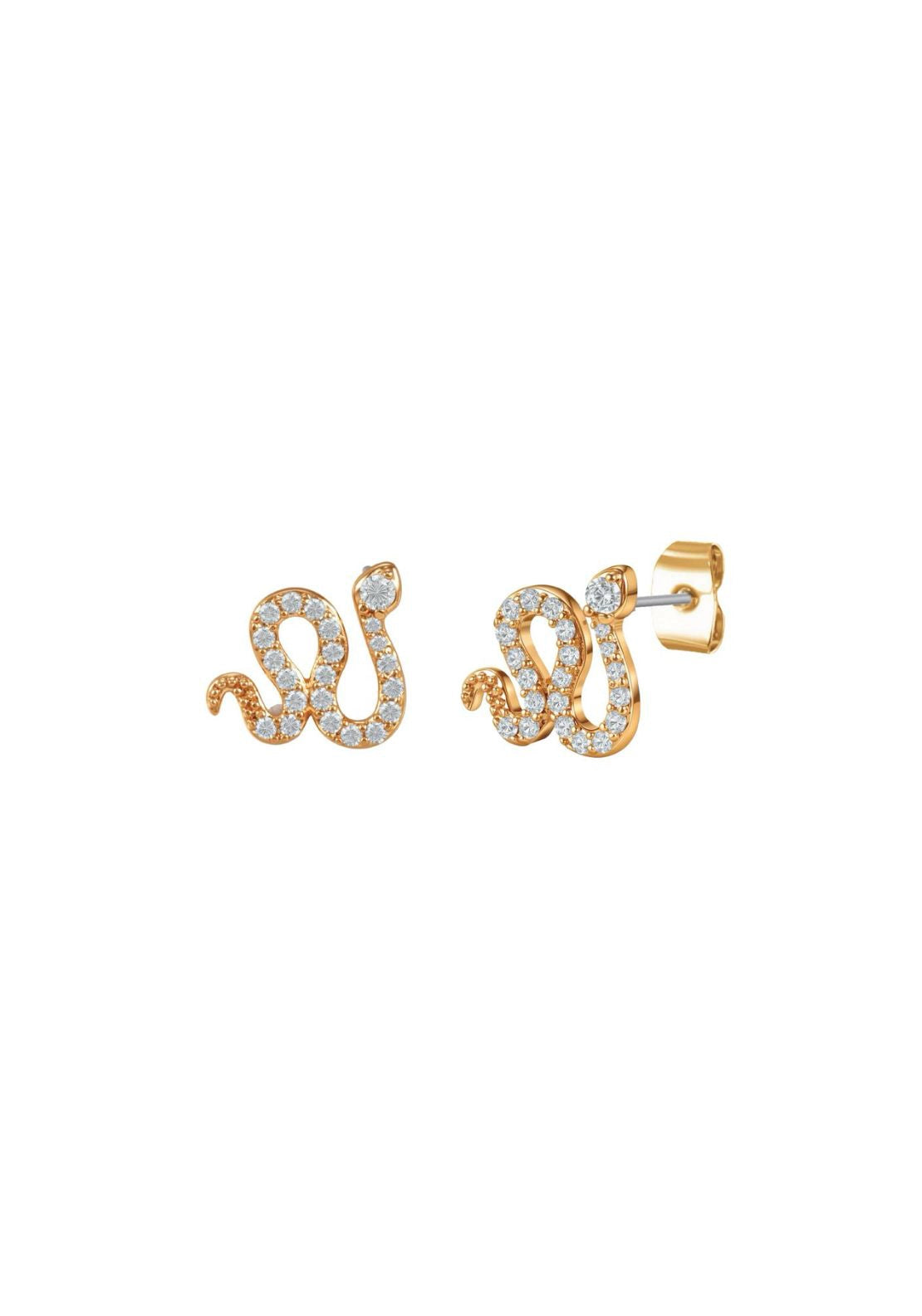 Snake ubic Zirconia Mini Stud Earrings - Gold
