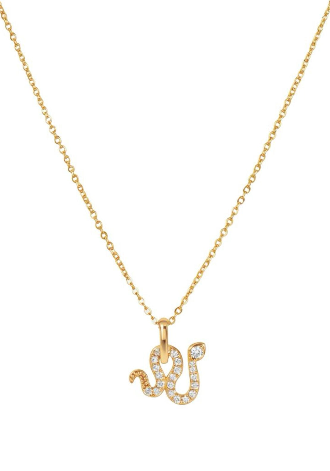 Snake Pavé Pendant Necklace - Gold