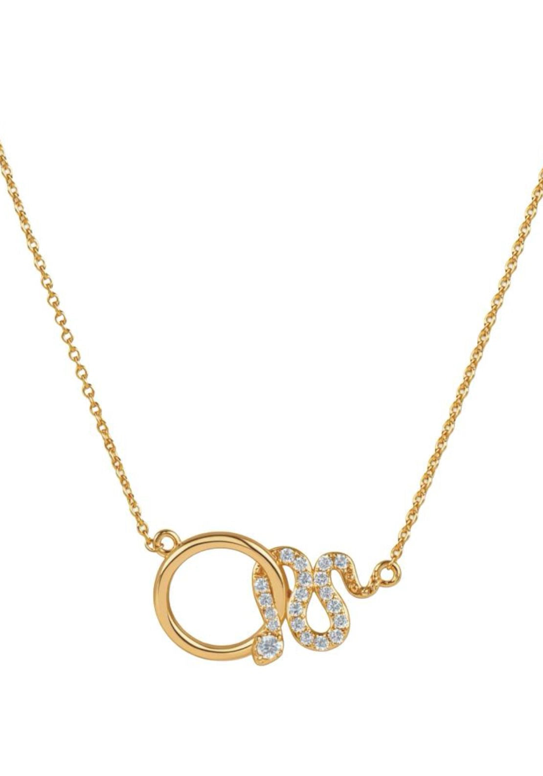 Snake Circle Pendant Necklace - Gold