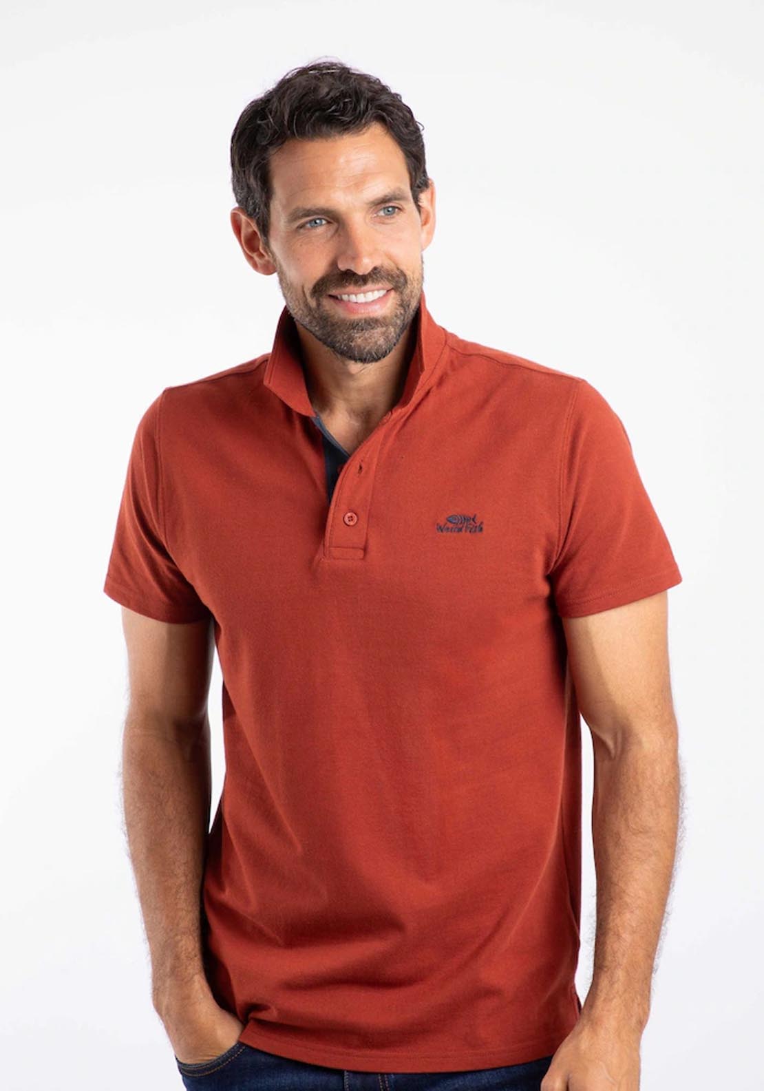 Weird Fish Miles Organic Pique Polo - Burnt Henna 1 Shaws Department Stores