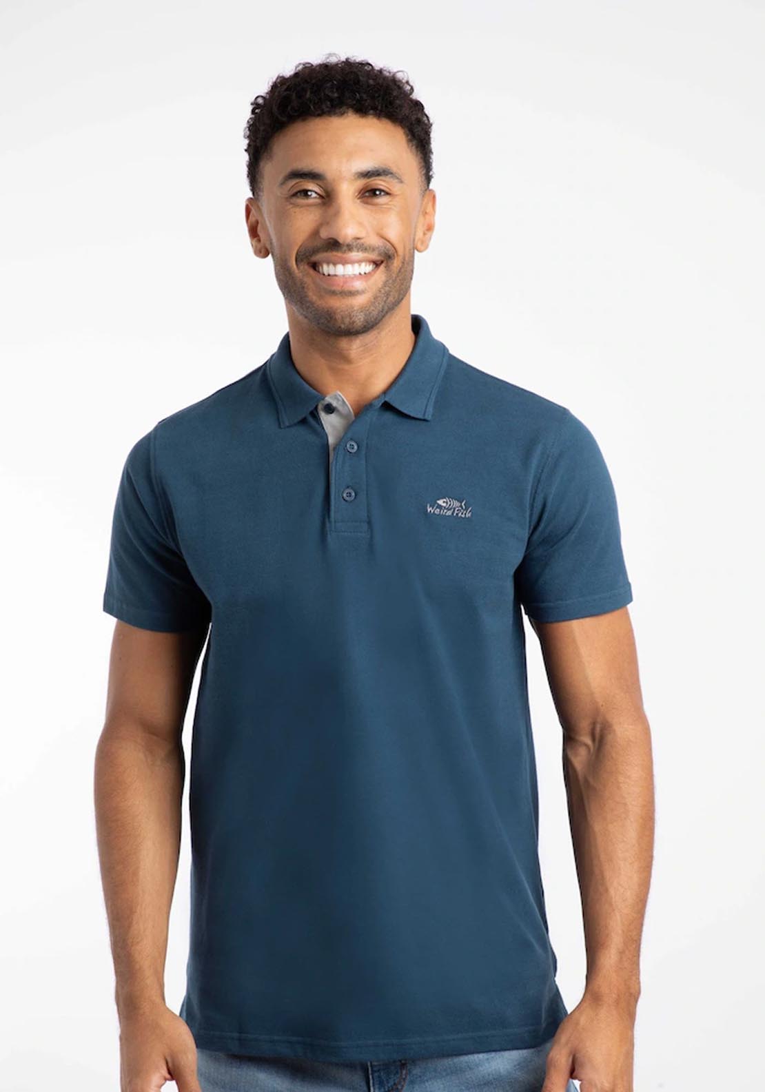 Weird Fish 100% Cotton Miles Pique Polo Shirt - Blue 1 Shaws Department Stores