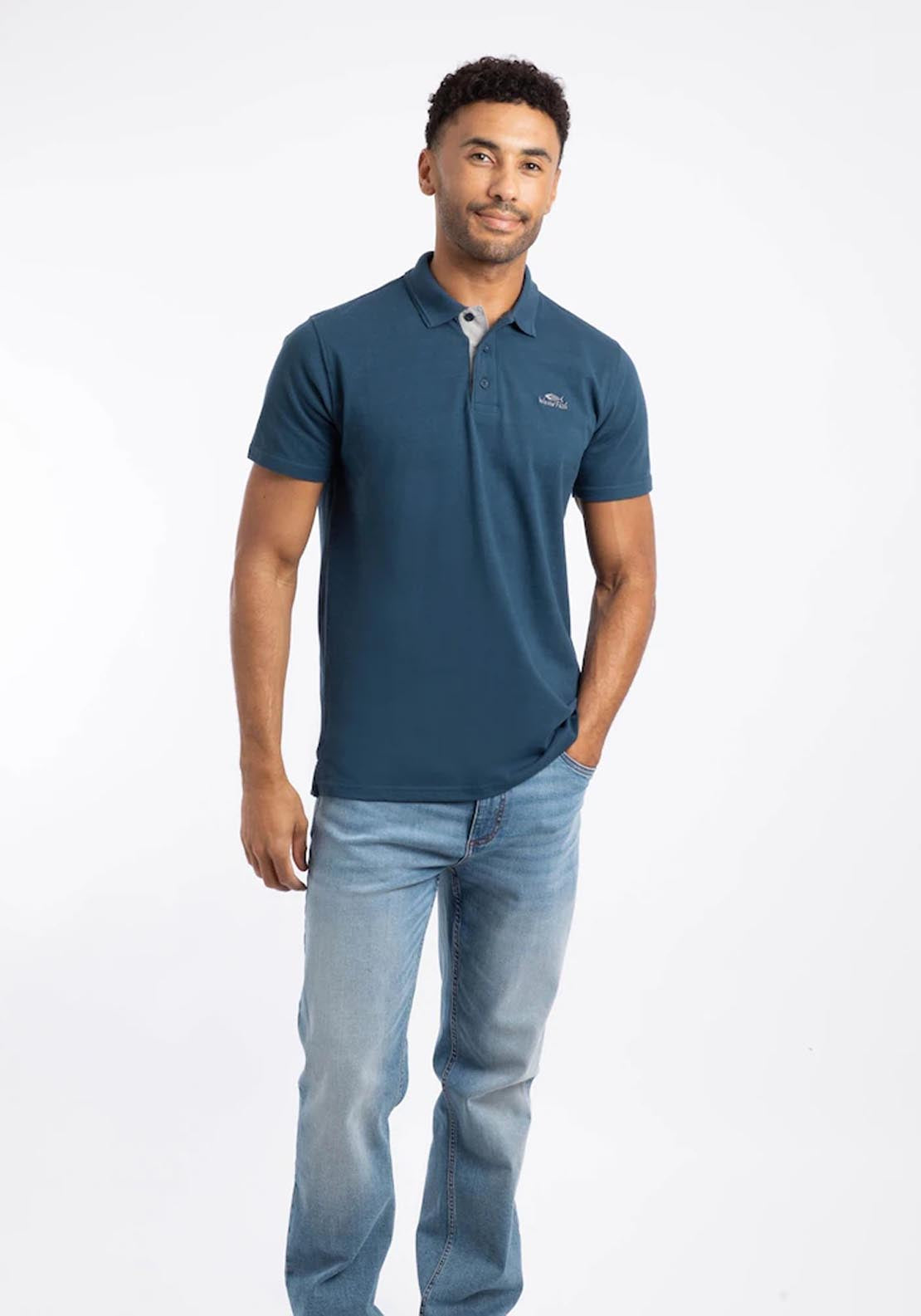 Weird Fish 100% Cotton Miles Pique Polo Shirt - Blue 4 Shaws Department Stores