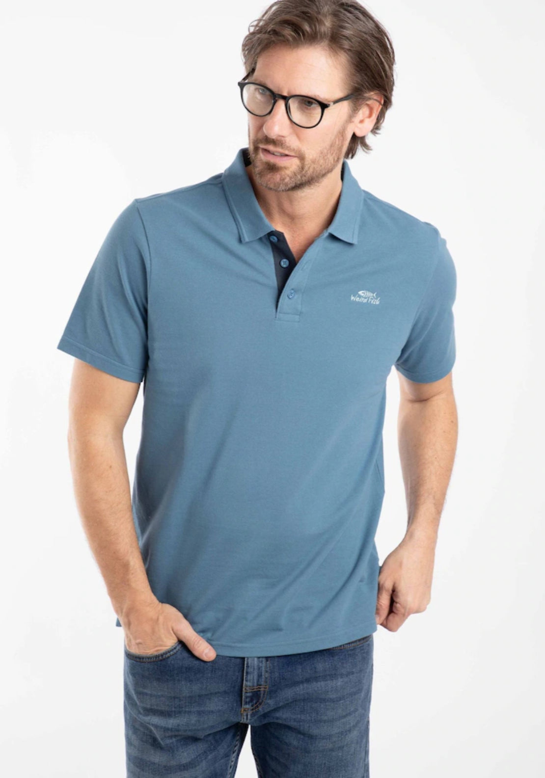 Weird Fish 100% Cotton Miles Pique Polo Shirt - Faded Blue 1 Shaws Department Stores