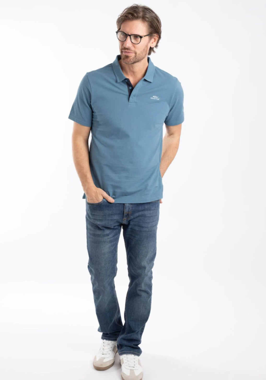 Weird Fish 100% Cotton Miles Pique Polo Shirt - Faded Blue 5 Shaws Department Stores