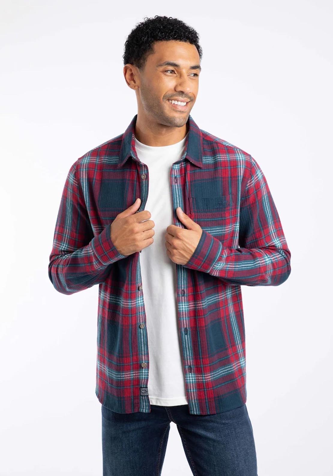 Weird Fish Broxton Herringbone Check Shirt - Red 1 Shaws Department Stores