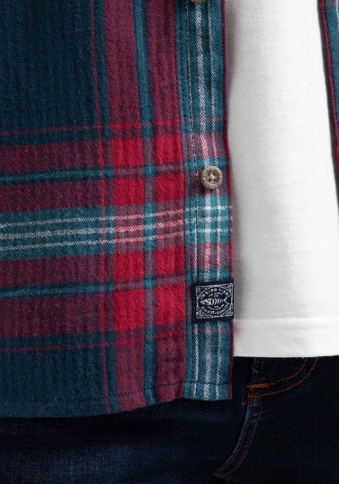 Weird Fish Broxton Herringbone Check Shirt - Red 4 Shaws Department Stores