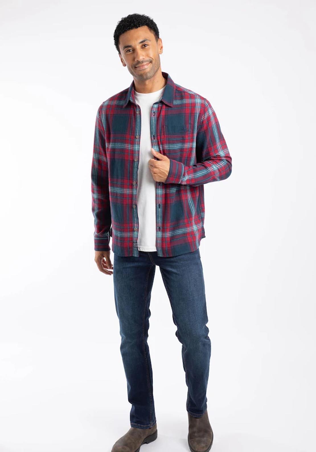 Weird Fish Broxton Herringbone Check Shirt - Red 5 Shaws Department Stores
