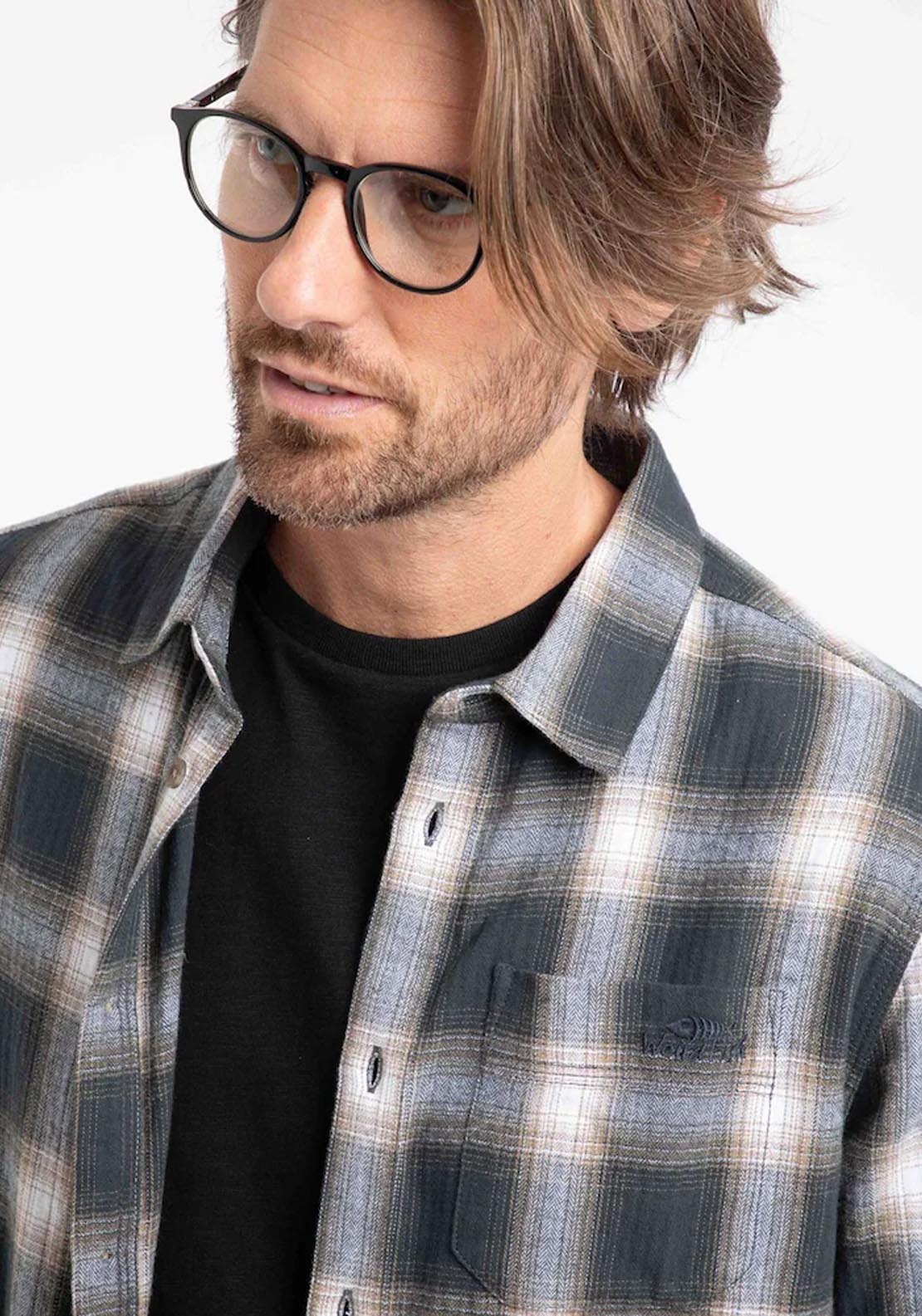 Weird Fish Broxton Herringbone Check Shirt - Grey 3 Shaws Department Stores
