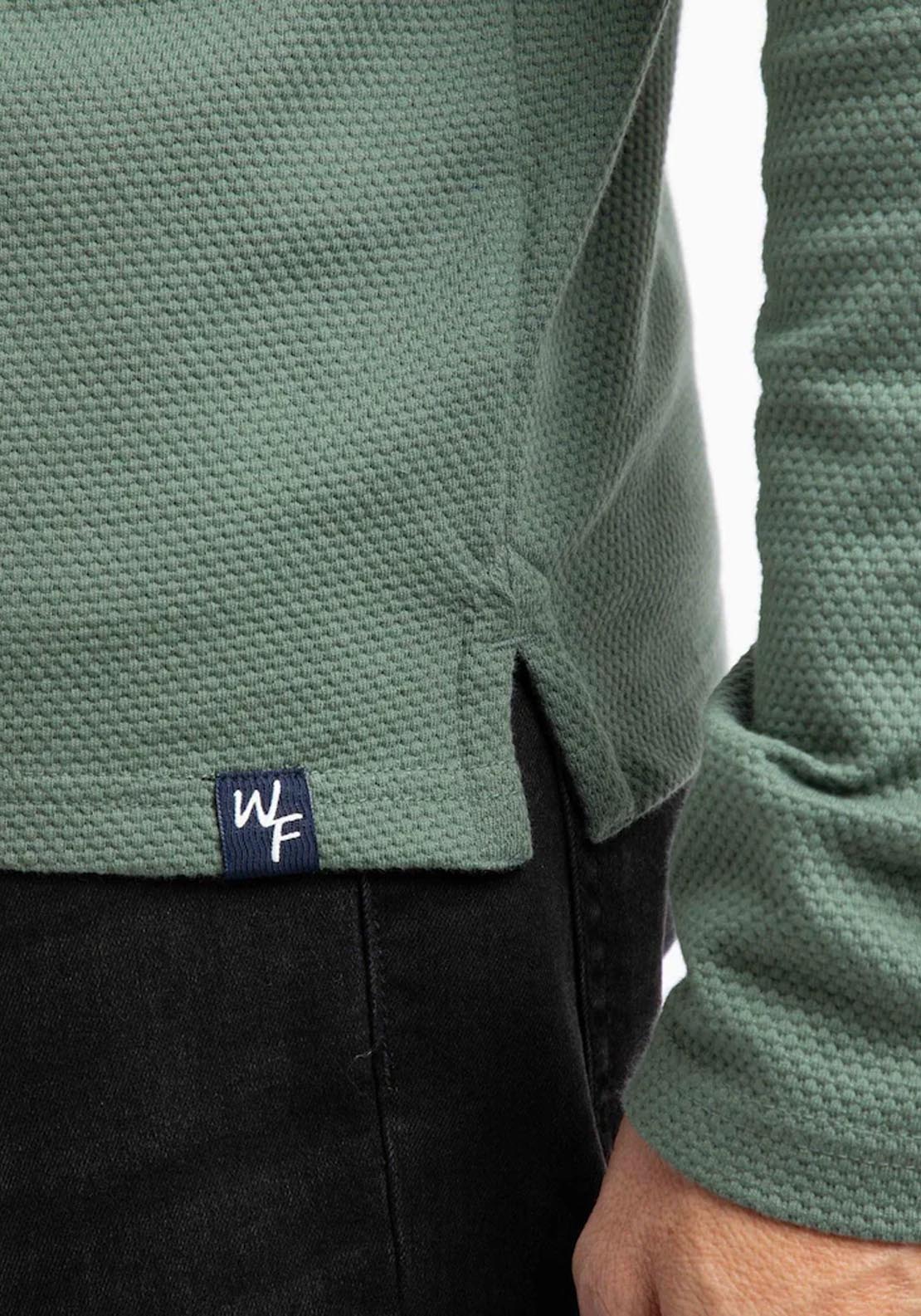 Weird Fish Theo Textured Long Sleeve Polo - Army Green 3 Shaws Department Stores