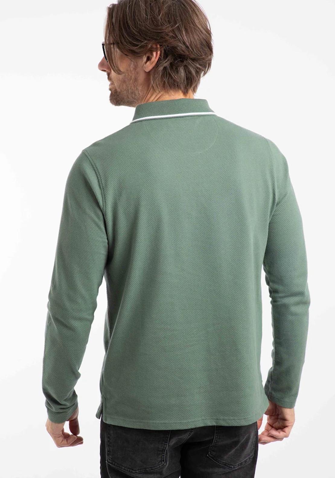 Weird Fish Theo Textured Long Sleeve Polo - Army Green 2 Shaws Department Stores
