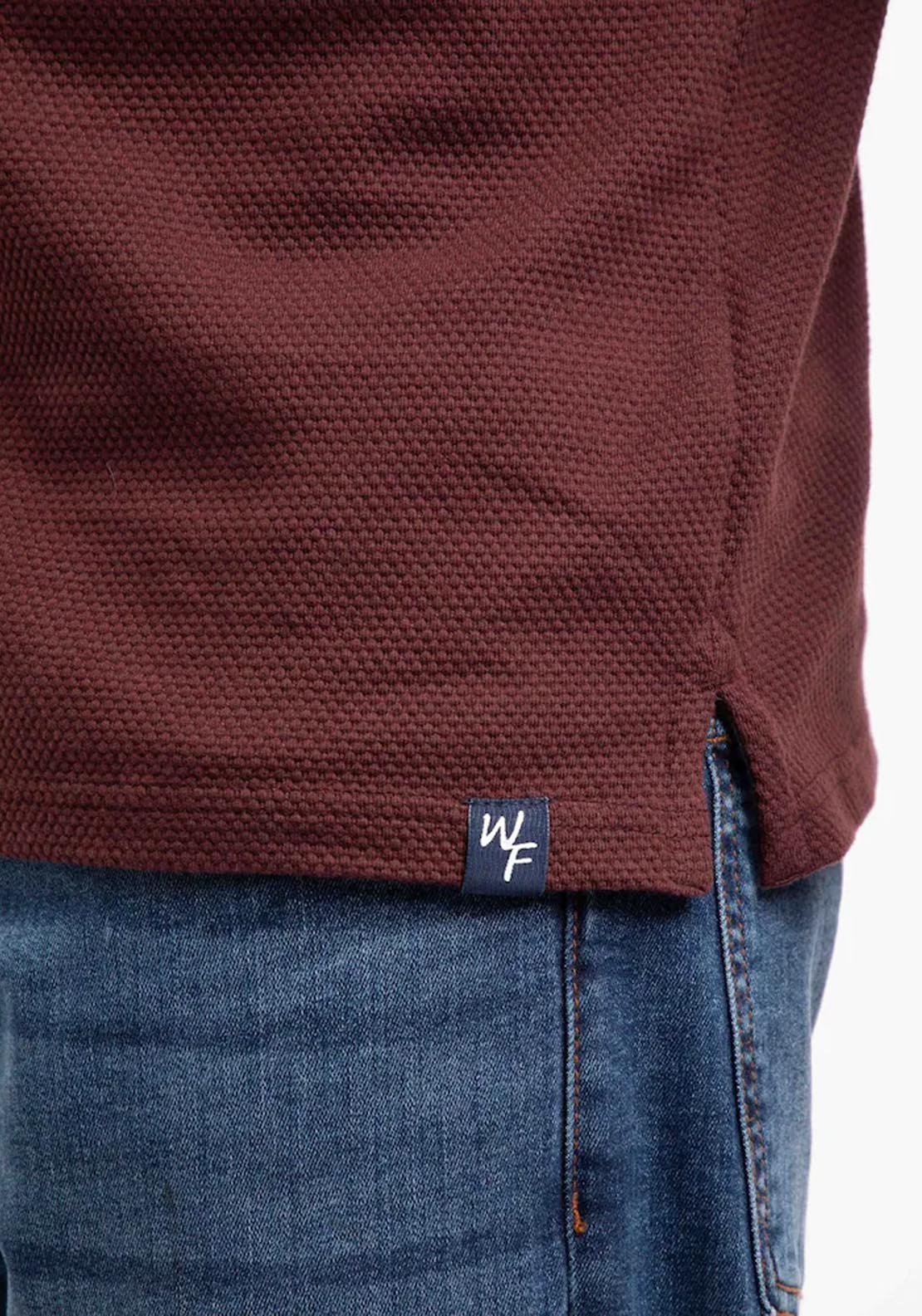 Weird Fish Theo Textured Long Sleeve Polo - Bitter Chocolate 4 Shaws Department Stores