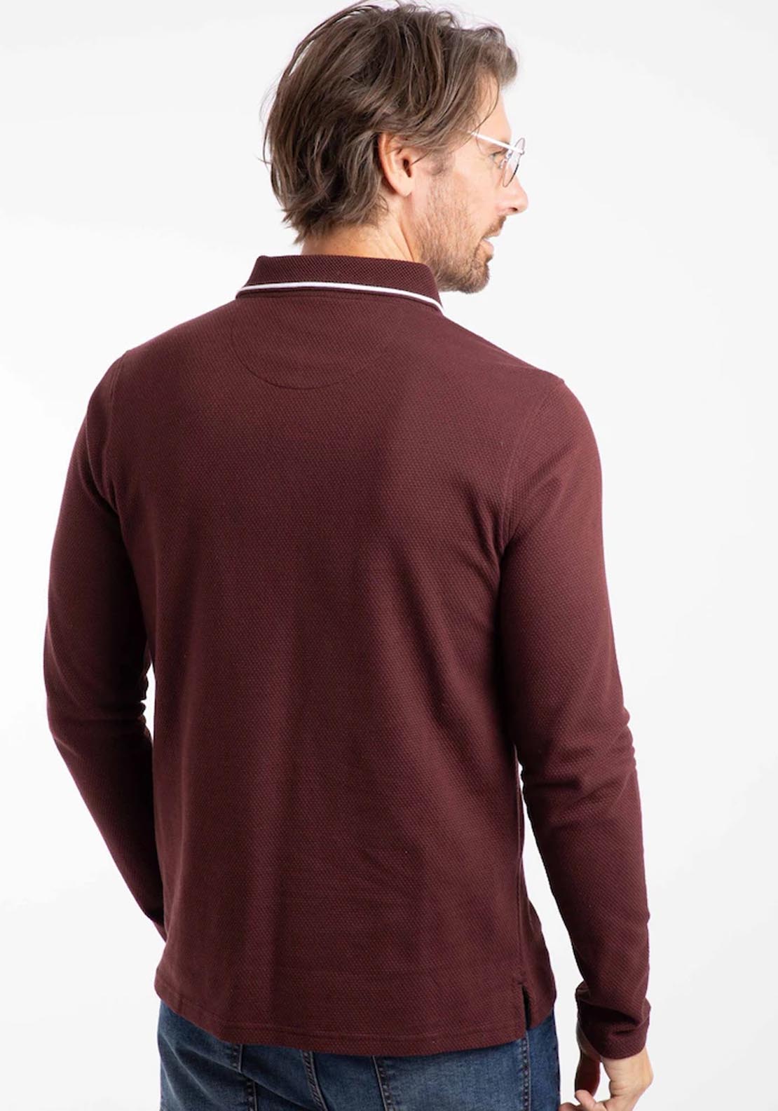 Weird Fish Theo Textured Long Sleeve Polo - Bitter Chocolate 2 Shaws Department Stores