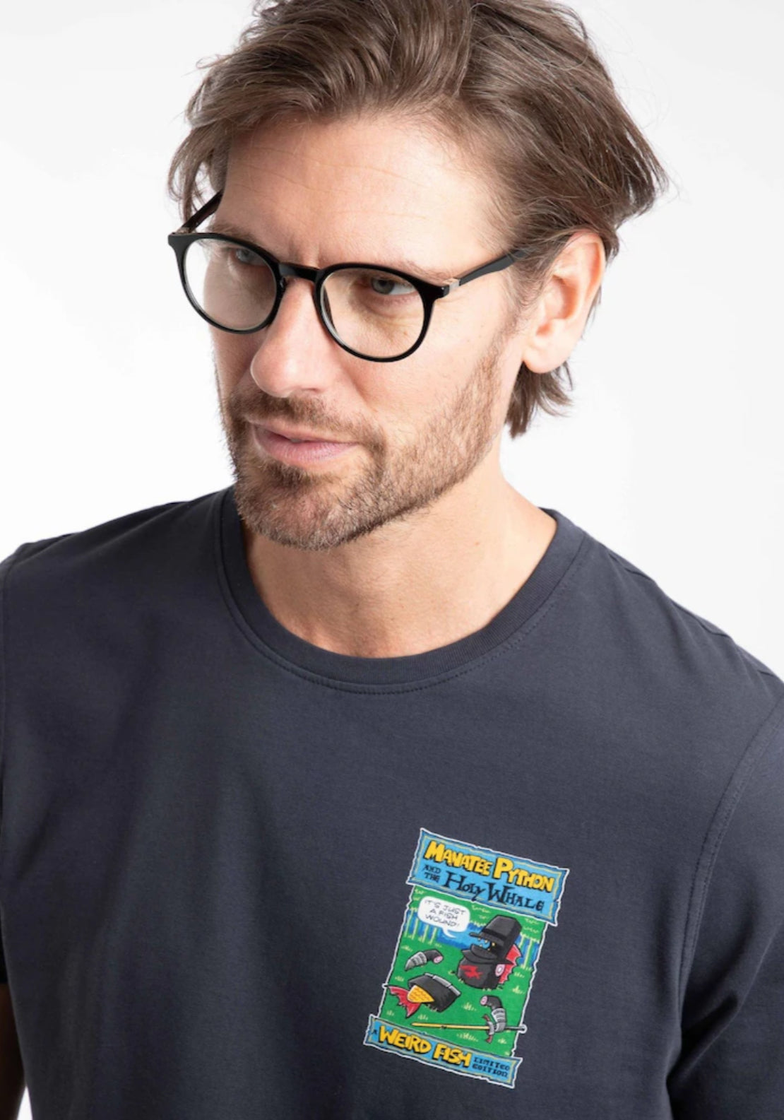 Weird Fish 100% Cotton Holy Whale Back Print Artist T-Shirt - Navy 3 Shaws Department Stores
