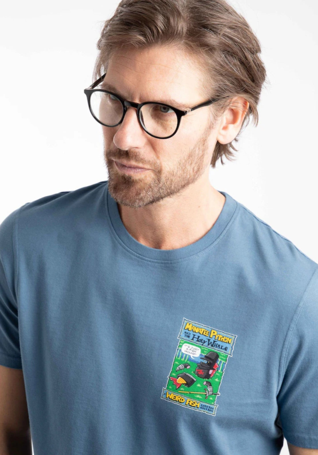 Weird Fish 100% Cotton Holy Whale Back Print Artist T-Shirt - Blue 3 Shaws Department Stores