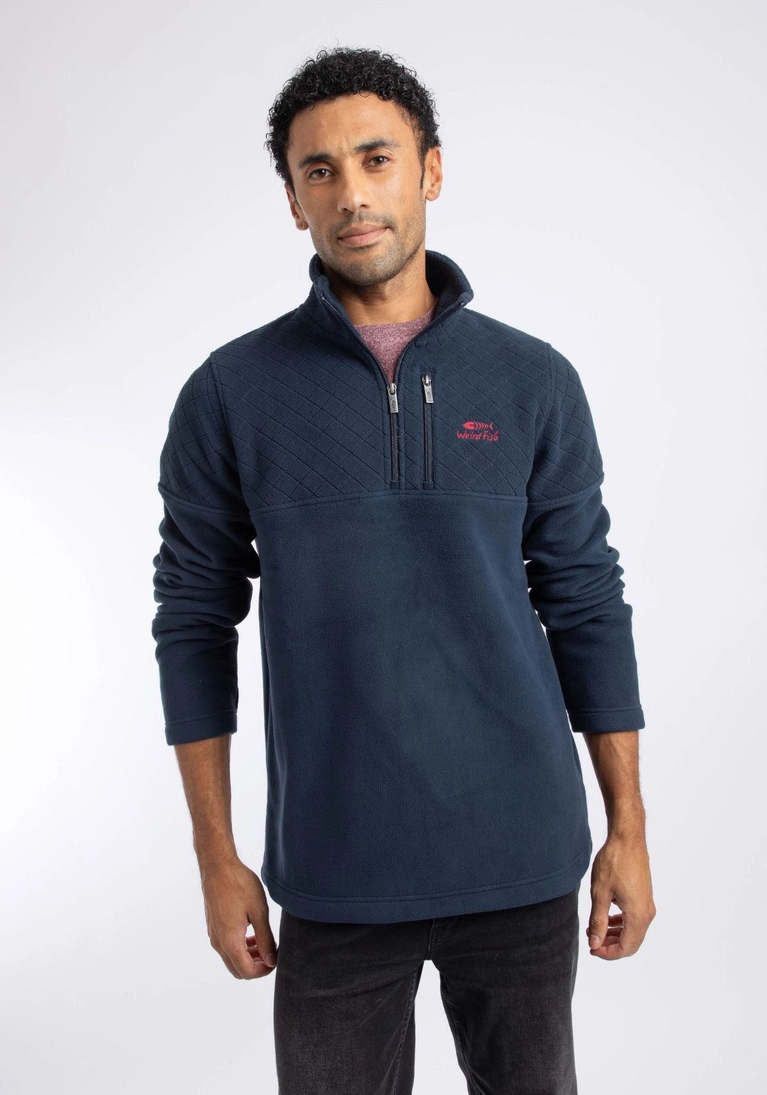 Weird Fish Oakmount 1/4 Zip Sweater - Navy 1 Shaws Department Stores