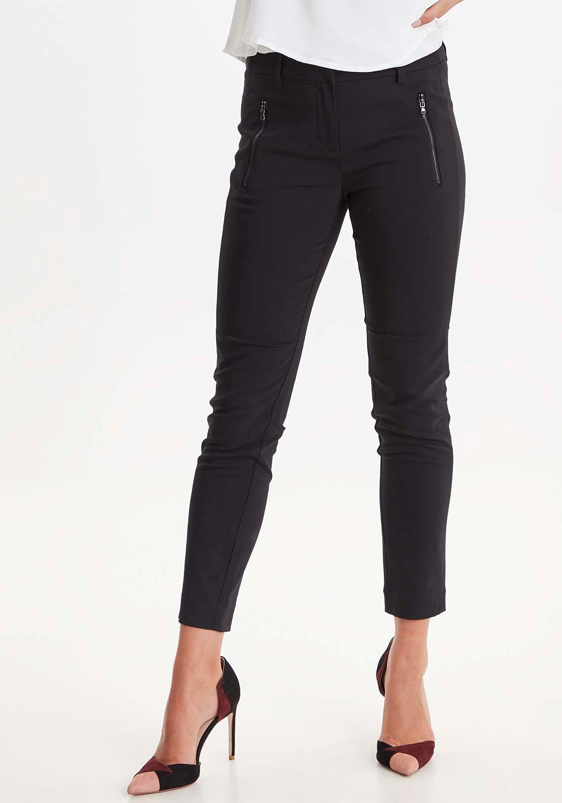 Fransa Mid Rise Trousers - Black 1 Shaws Department Stores