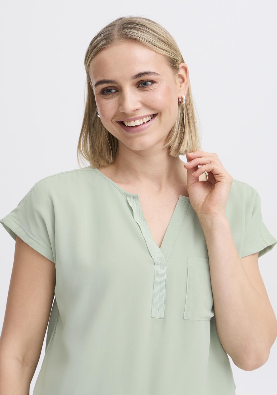Fransa Pos Short Sleeve Blouse - Frosty Green 1 Shaws Department Stores