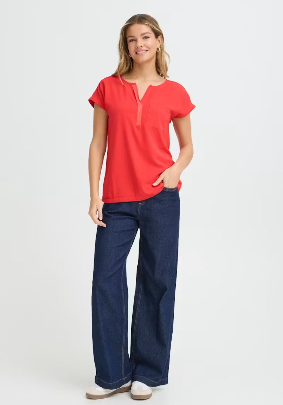 Fransa Short Sleeve Pocket Blouse - Hibiscus 5 Shaws Department Stores