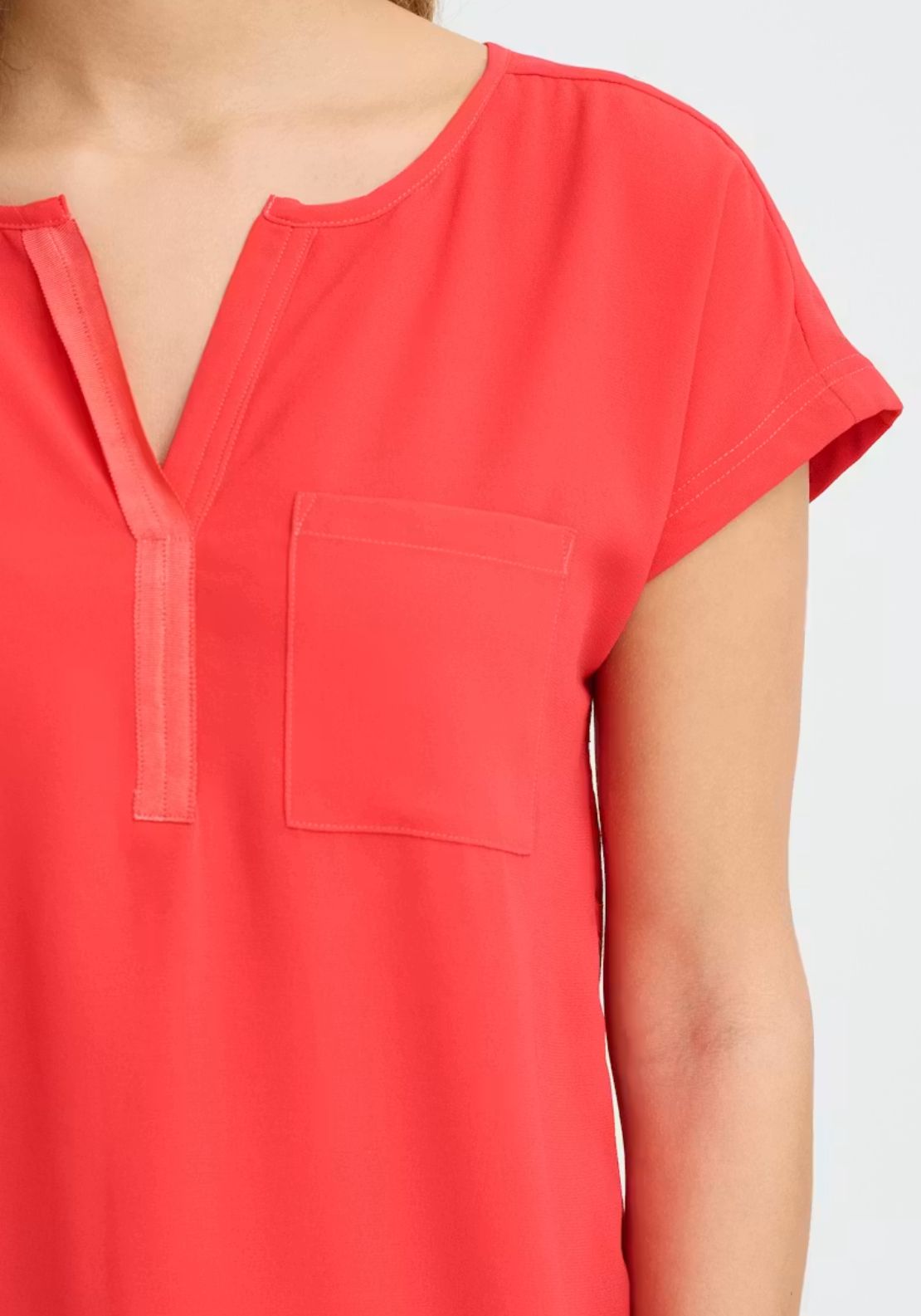 Fransa Short Sleeve Pocket Blouse - Hibiscus 4 Shaws Department Stores