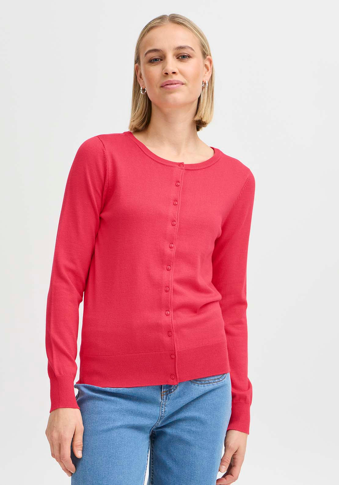 Fransa Long Sleeve Cardigan - Red 1 Shaws Department Stores