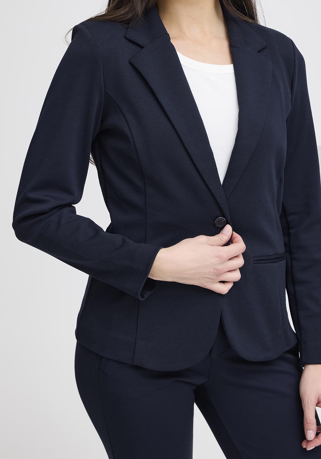 Fransa Casual Long Sleeve Blazer - Dark Peacoat 3 Shaws Department Stores