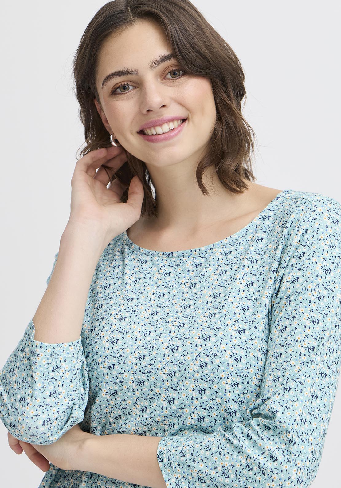 Fransa Casual Long Sleeve T-Shirt - Blue Print 3 Shaws Department Stores