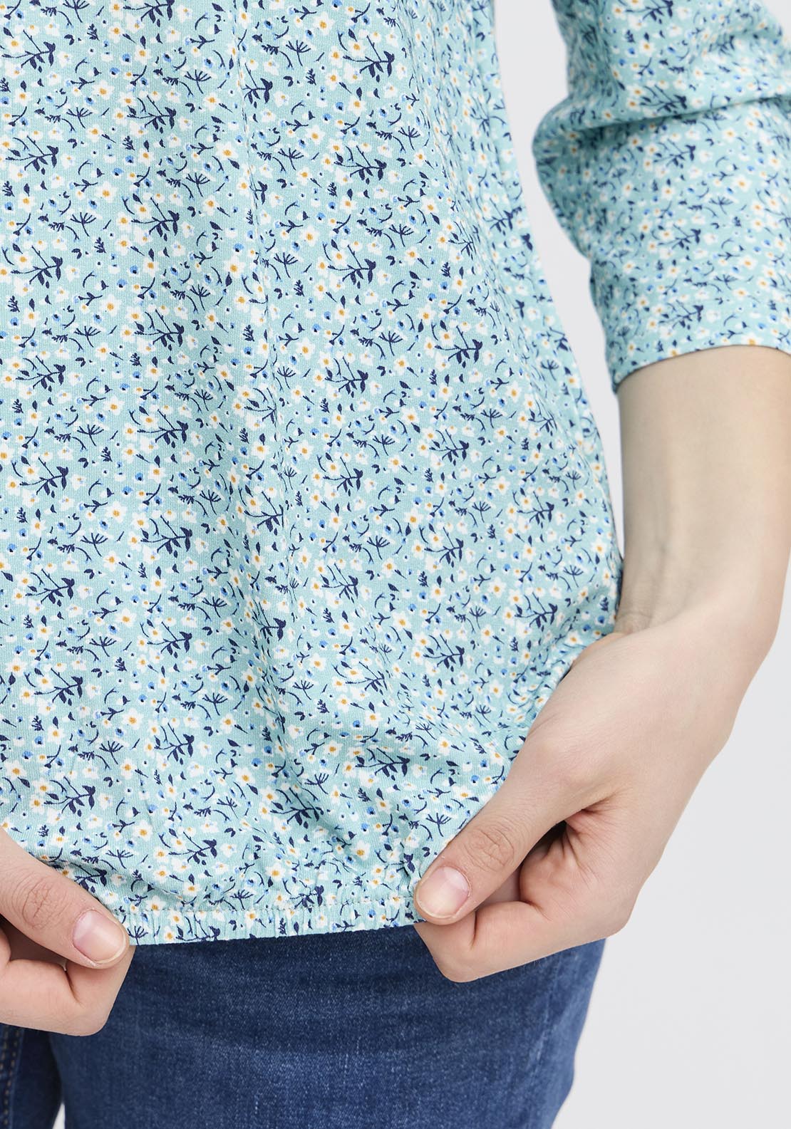 Fransa Casual Long Sleeve T-Shirt - Blue Print 4 Shaws Department Stores