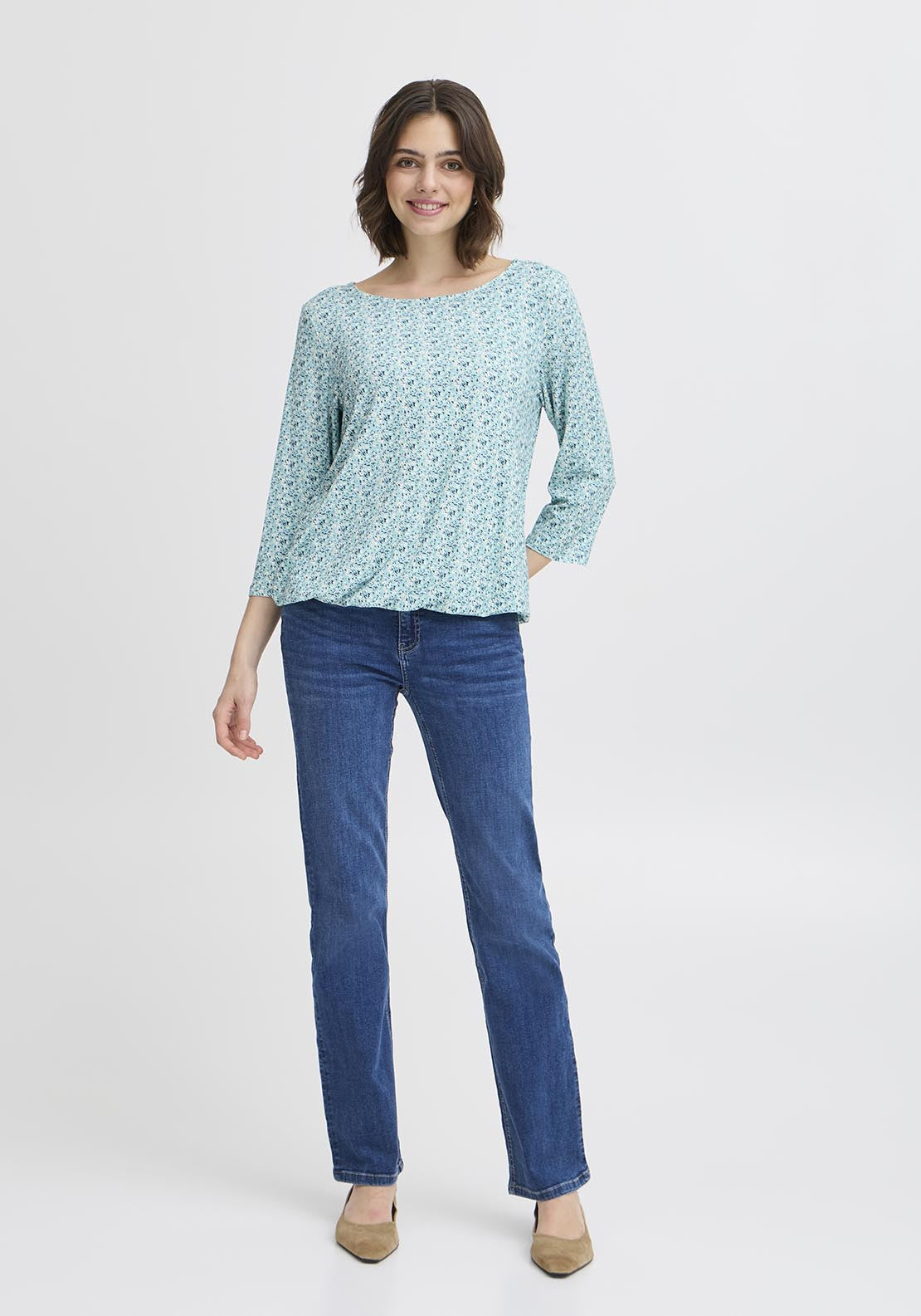 Fransa Casual Long Sleeve T-Shirt - Blue Print 2 Shaws Department Stores