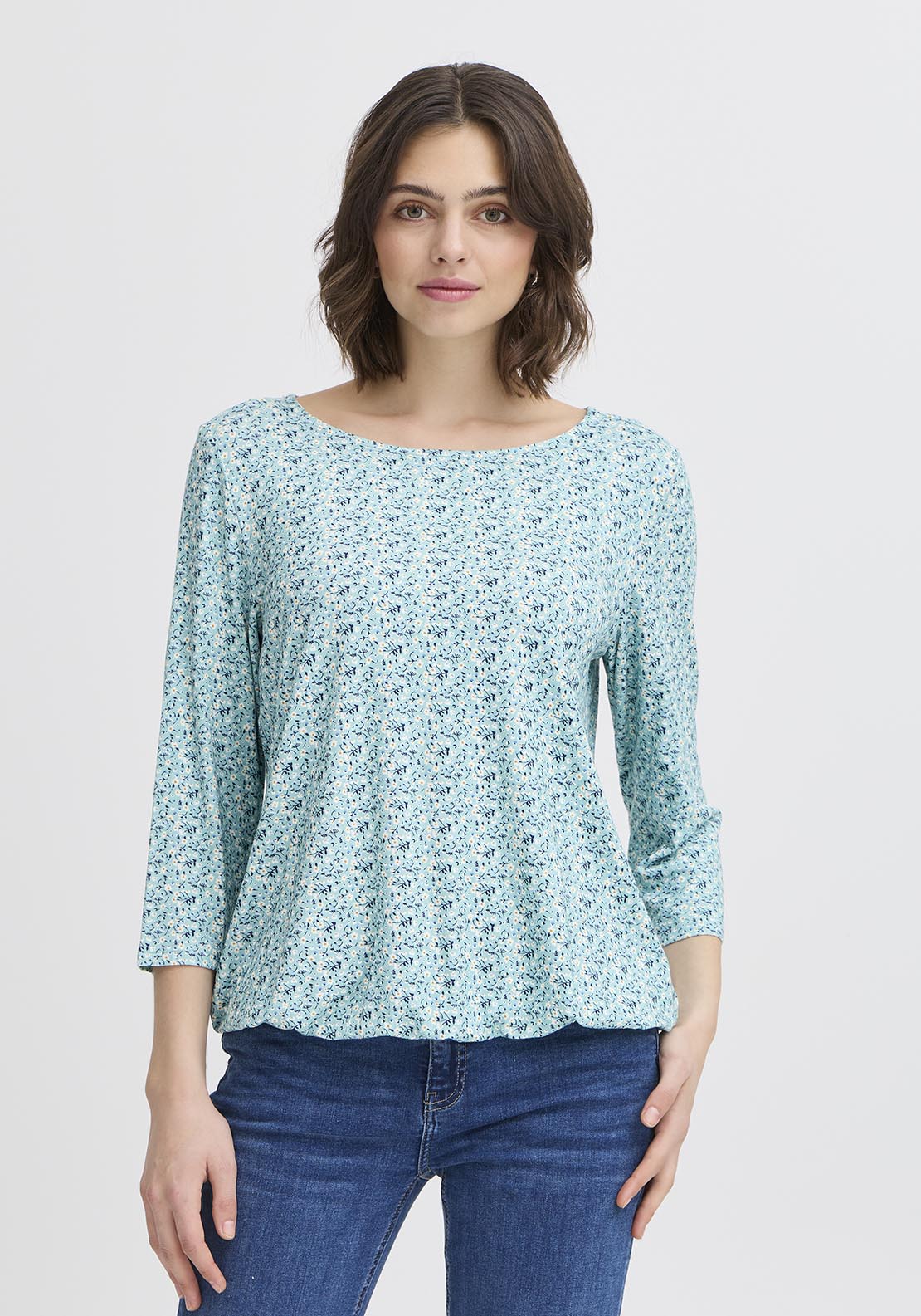 Fransa Casual Long Sleeve T-Shirt - Blue Print 1 Shaws Department Stores