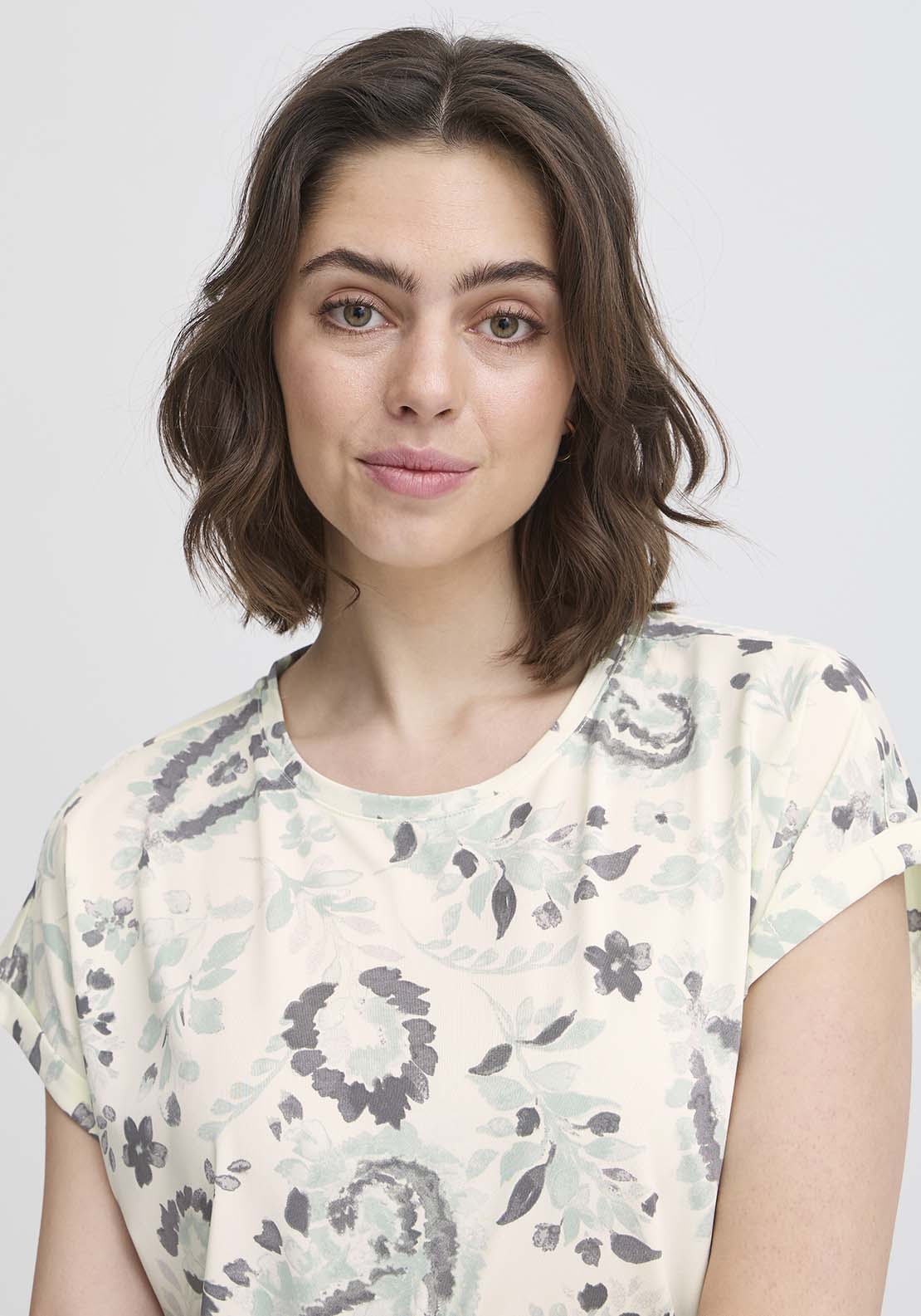 Fransa Short Sleeve T-Shirt - Frosty Green Aop 3 Shaws Department Stores