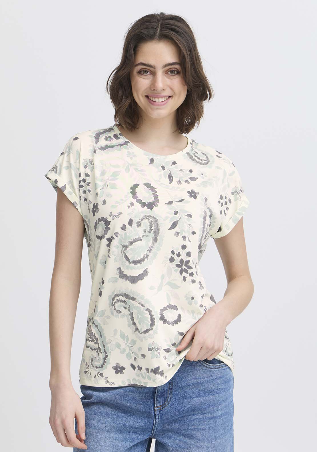 Fransa Short Sleeve T-Shirt - Frosty Green Aop 1 Shaws Department Stores