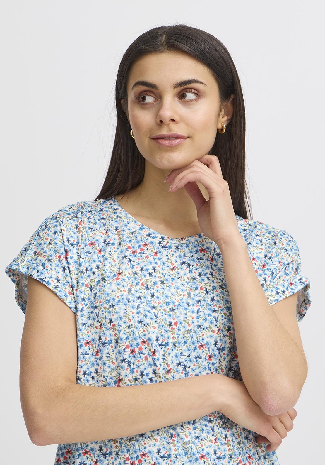 Fransa Short Sleeve Top - Cashmere Blue Art 5 Shaws Department Stores