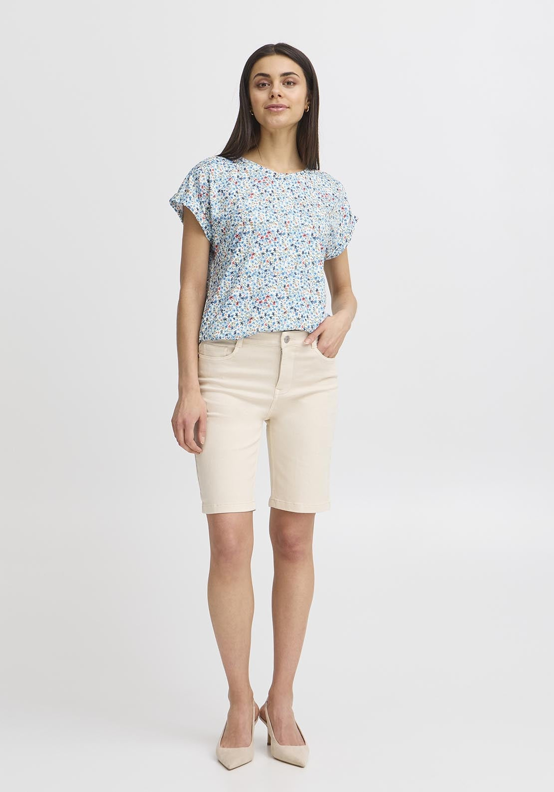 Fransa Short Sleeve Top - Cashmere Blue Art 2 Shaws Department Stores