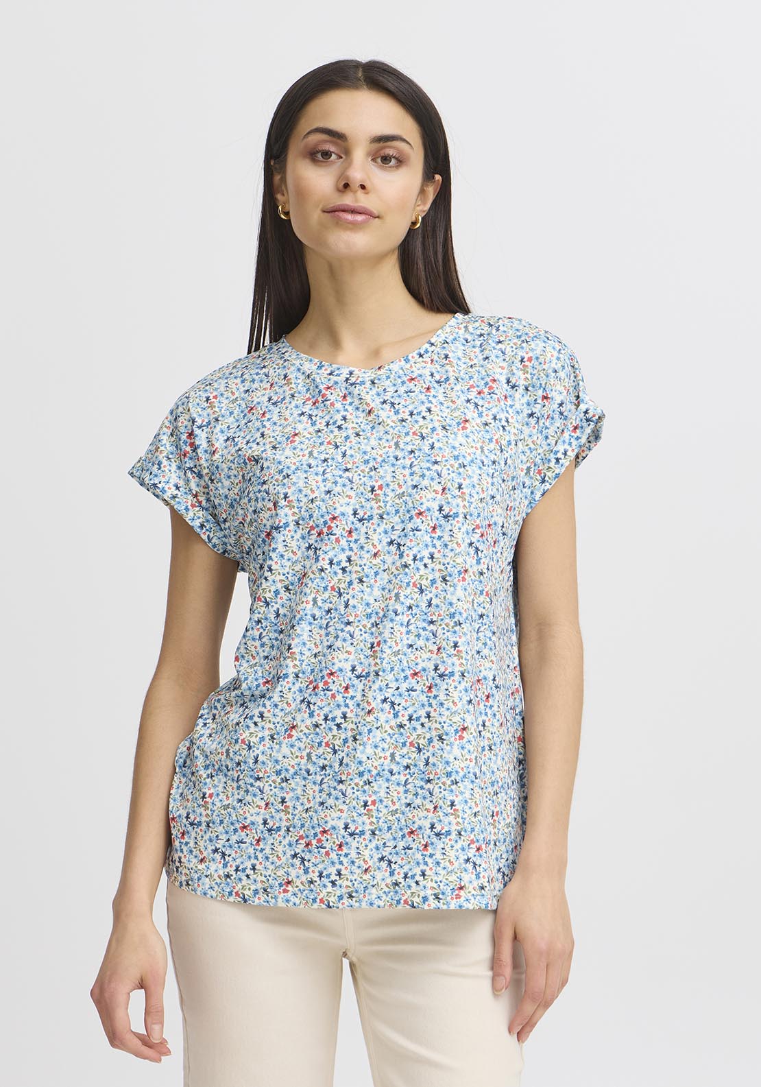 Fransa Short Sleeve Top - Cashmere Blue Art 1 Shaws Department Stores