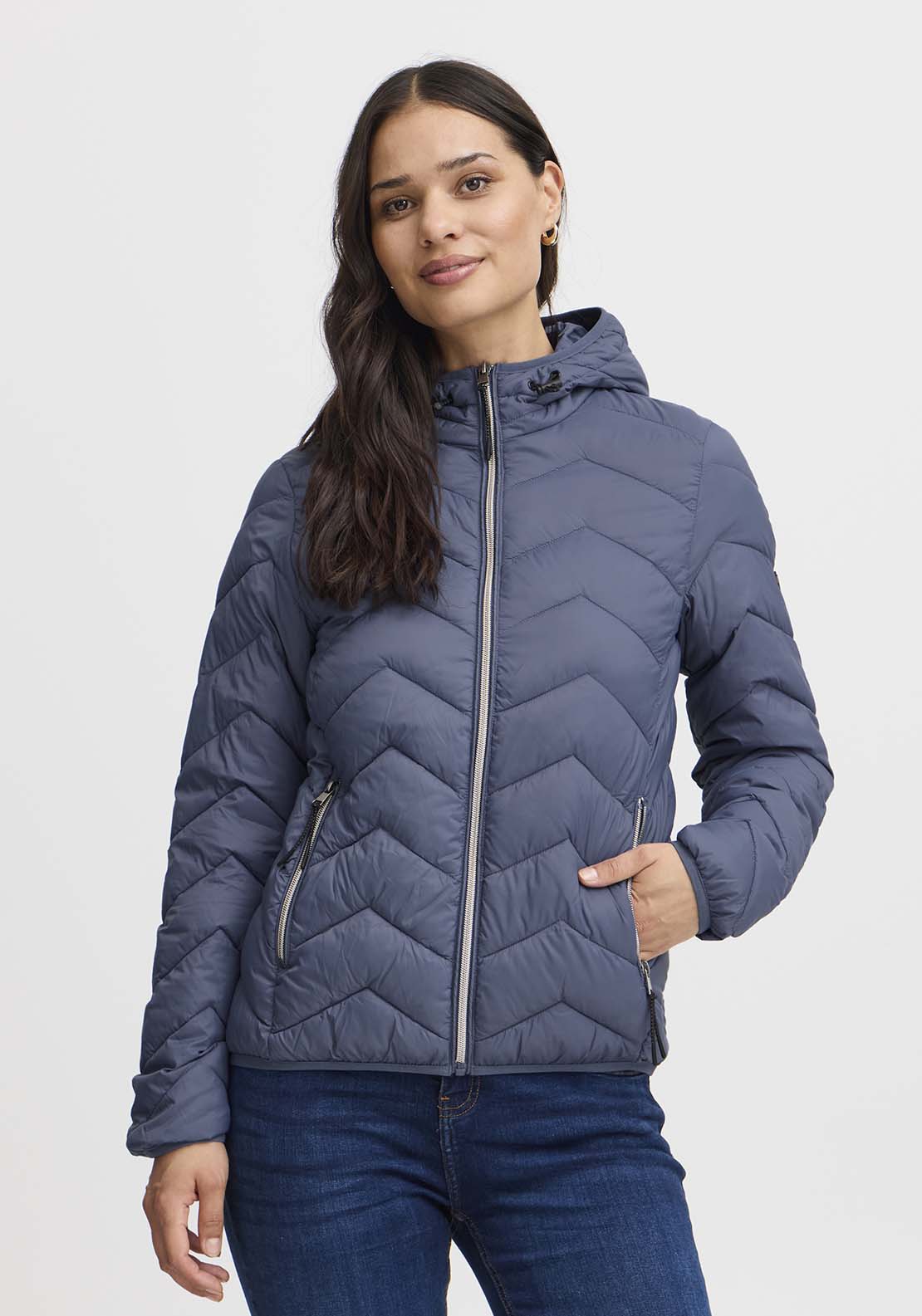 Fransa Hip Length Hooded Jacket - Vintage Indigo 1 Shaws Department Stores