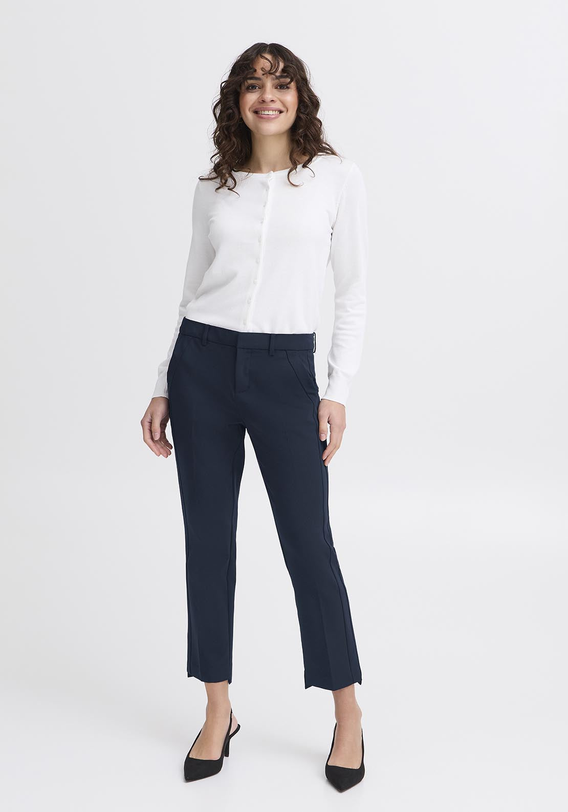 Fransa Casual Trousers - Dark Peacoat 1 Shaws Department Stores
